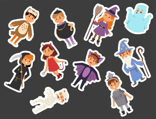 Schattige kinderen dragen van Halloween party kostuums vector. — Stockvector