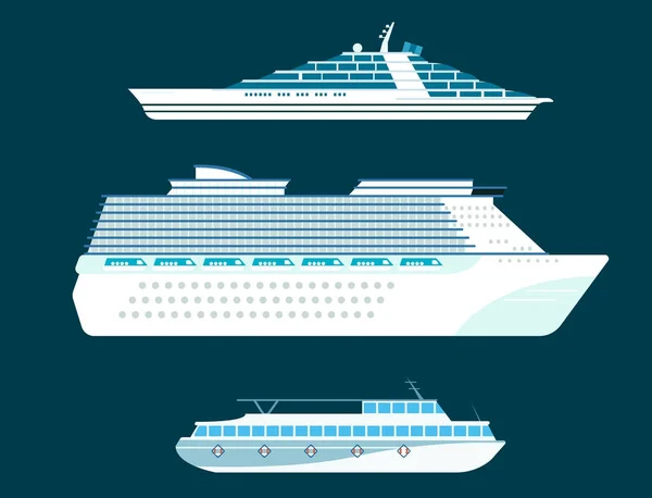 Cruise gemisi kruvazör tekne deniz sembolü gemi seyahat sanayi vektör yelkenli deniz simge kümesi — Stok Vektör