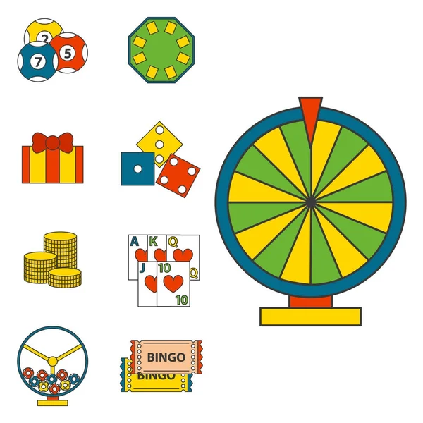 Casino spel ikoner poker spelare symboler blackjack vinnande roulette joker slotbvector illustration. — Stock vektor