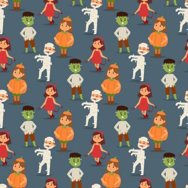 Şirin çocuklar Halloween Parti kostümleri vektör giyiyor.