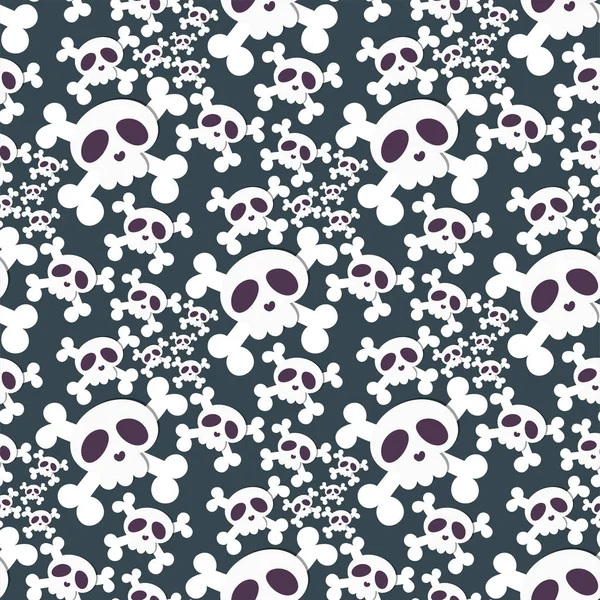 Skull bones human face halloween horror crossbones fear Scary vector illustration seamless pattern background . - Stok Vektor