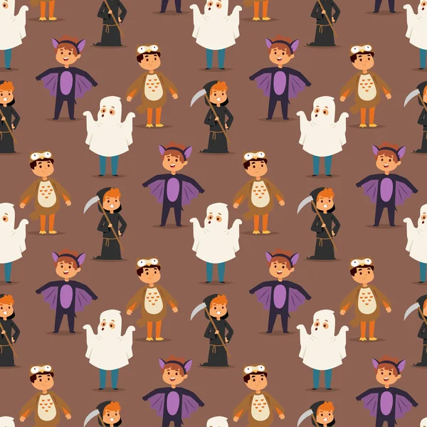 Schattige kinderen dragen van Halloween party kostuums vector. — Stockvector