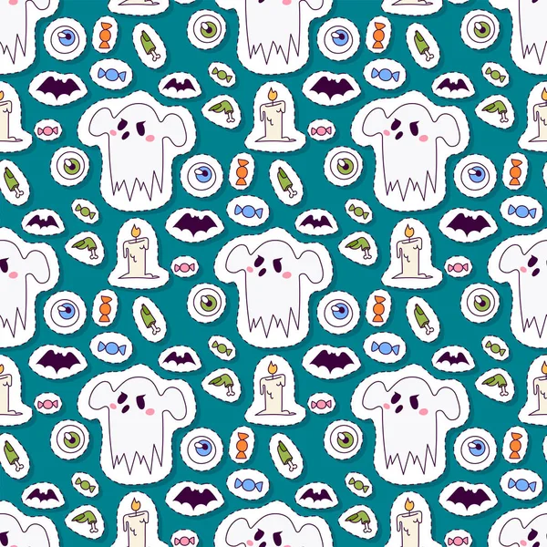 Halloween carnival seamless pattern background vector illustration with pumpkin and ghost spooky october autumn fear creepy traditional sign. — Stock Vector