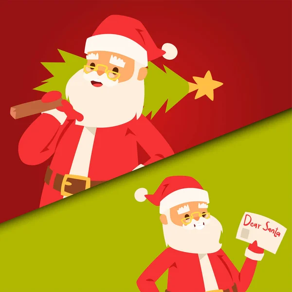 Carte de voeux avec dessin animé père Noël tenant une stock illustration greeting card with cartoon santa