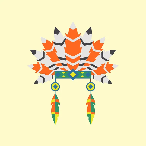 Tocado de plumas indias del oeste americano salvaje arte tradicional nativo tribal cultura de plumas ornamento vector ilustración . — Vector de stock