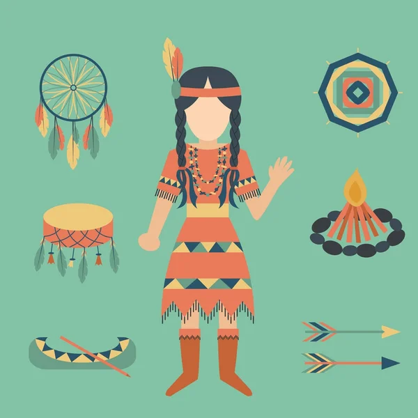 Kızılderililer simge tapınak süsleme ve öğe retro vintage Hinduizm etnik insanlar araçlar illüstrasyon vektör