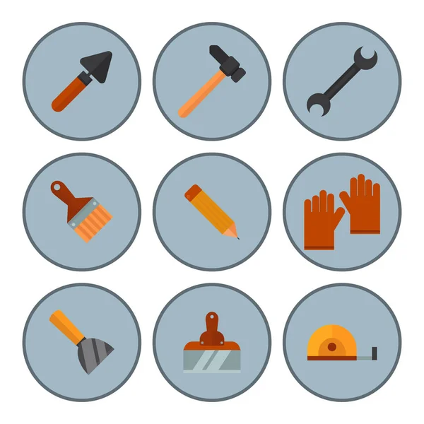 Instrumente de constructii utilaje lucrator renovare casa handyman vector ilustrare . — Vector de stoc