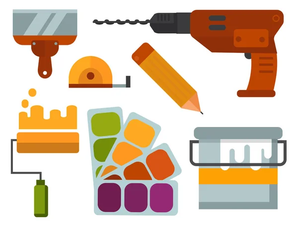 Construção ferramentas trabalhador equipamento casa renovação handyman vetor ilustração . —  Vetores de Stock