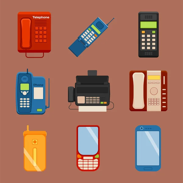 Vector vintage telefoons retro lod telefoongesprek nummer verbinding apparaat technologie telefonische illustratie — Stockvector