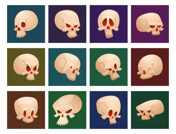 Schedel botten menselijk gezicht halloween kaarten horror crossbones vrezen eng vectorillustratie geïsoleerd op achtergrond. — Stockvector