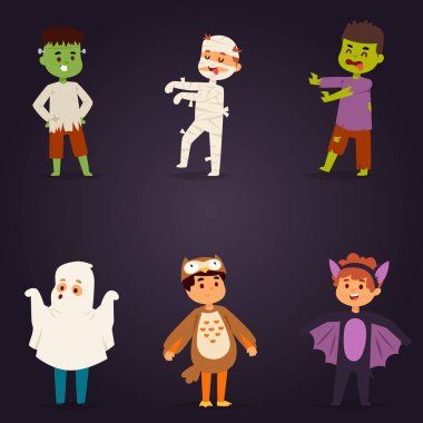 Şirin çocuklar Halloween Parti kostümleri vektör giyiyor.