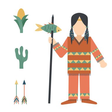 Kızılderililer simge tapınak süsleme ve öğe retro vintage Hinduizm etnik insanlar araçlar illüstrasyon vektör