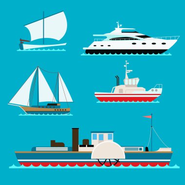 Cruise gemisi kruvazör tekne deniz sembolü gemi seyahat sanayi vektör yelkenli deniz simge kümesi