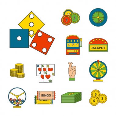 Casino oyun simgeleri poker kumarbaz sembolleri kazanan rulet joker slotbvector illüstrasyon blackjack.