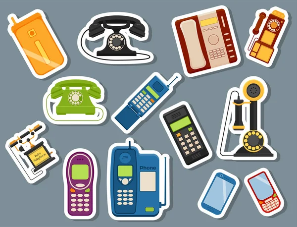 Vector vintage telefoner retro lod telefonsamtal nummer anslutning enhet teknik målsägarna illustration — Stock vektor