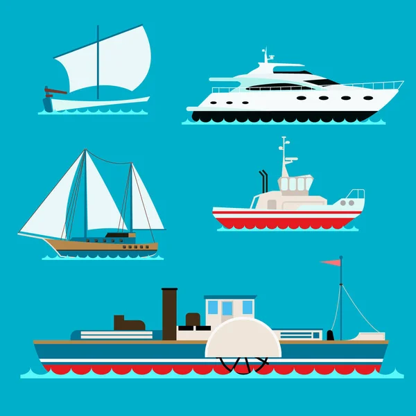 Ship cruiser boat sea symbol vessel travel industry vector sailboats cruise set of marine icon — Stock Vector