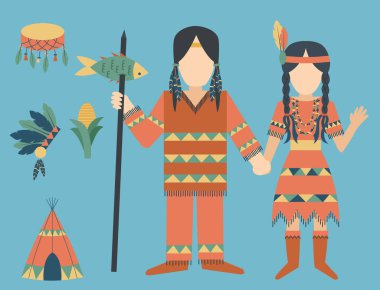 Kızılderililer simge tapınak süsleme ve öğe retro vintage Hinduizm etnik insanlar araçlar illüstrasyon vektör