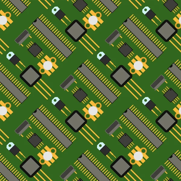 Computer chip technologie processor circuit moederbord informatie systeem naadloze patroon achtergrond vectorillustratie — Stockvector