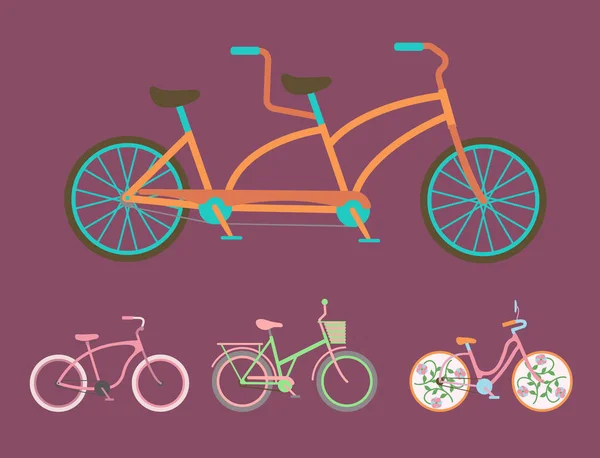 Векторные велосипеды винтажный стиль старый велосипедный транспорт ретро-езды транспортное средство летний велосипедный транспорт иллюстрация — стоковый вектор