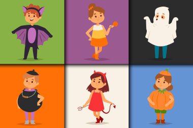 Şirin çocuklar Halloween Parti kostümleri vektör giyiyor.