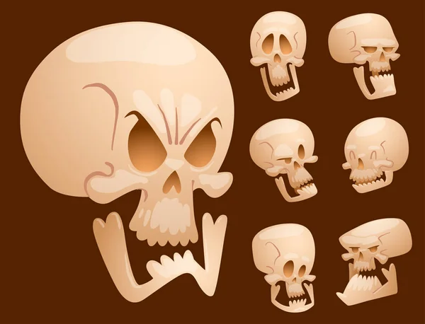 Schedel botten menselijk gezicht halloween horror crossbones vrezen eng vectorillustratie geïsoleerd op achtergrond. — Stockvector