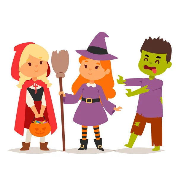 Милі діти в костюмах вечірки Хелловін вечірки вектор . — стоковий вектор