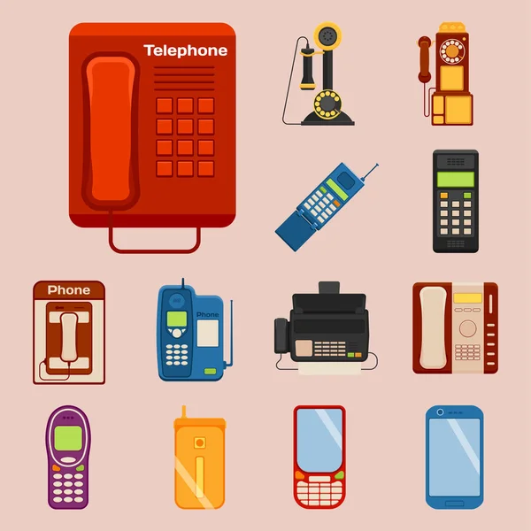 Vector vintage telefoons retro lod telefoongesprek nummer verbinding apparaat technologie telefonische illustratie — Stockvector