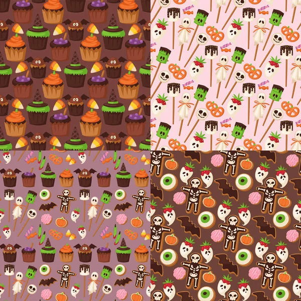 Halloween cookie naadloze patroon achtergrond voedsel nacht taart party trick or treat snoepjes vectorillustratie. — Stockvector