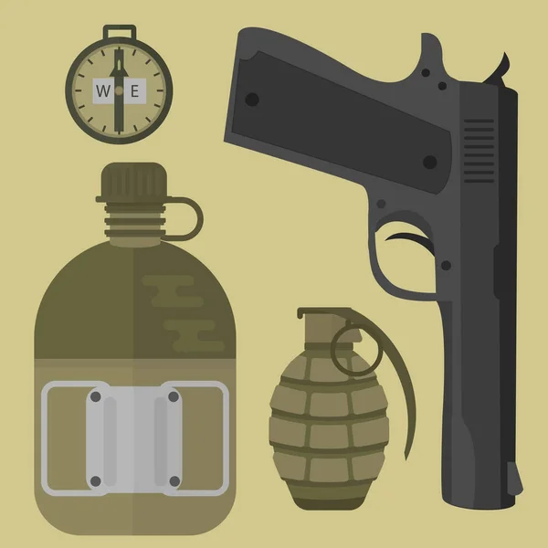 Armas vector pistola pistola subametralladora arma arma de fuego bala militar arma de fuego herramienta del ejército . — Vector de stock
