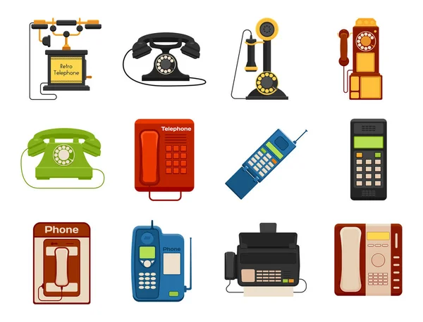 Vector vintage telefoons retro lod telefoongesprek nummer verbinding apparaat technologie telefonische illustratie — Stockvector