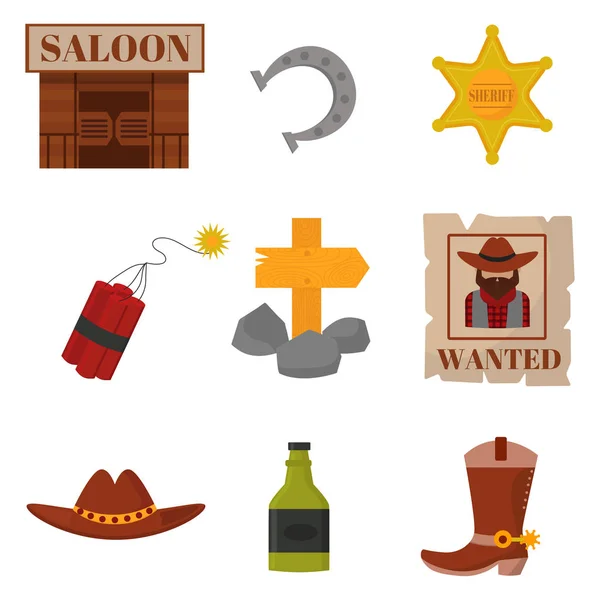 Vintage vaqueros occidentales vector signos americanos símbolos vintage diseños antiguos dibujos animados iconos ilustración . — Vector de stock