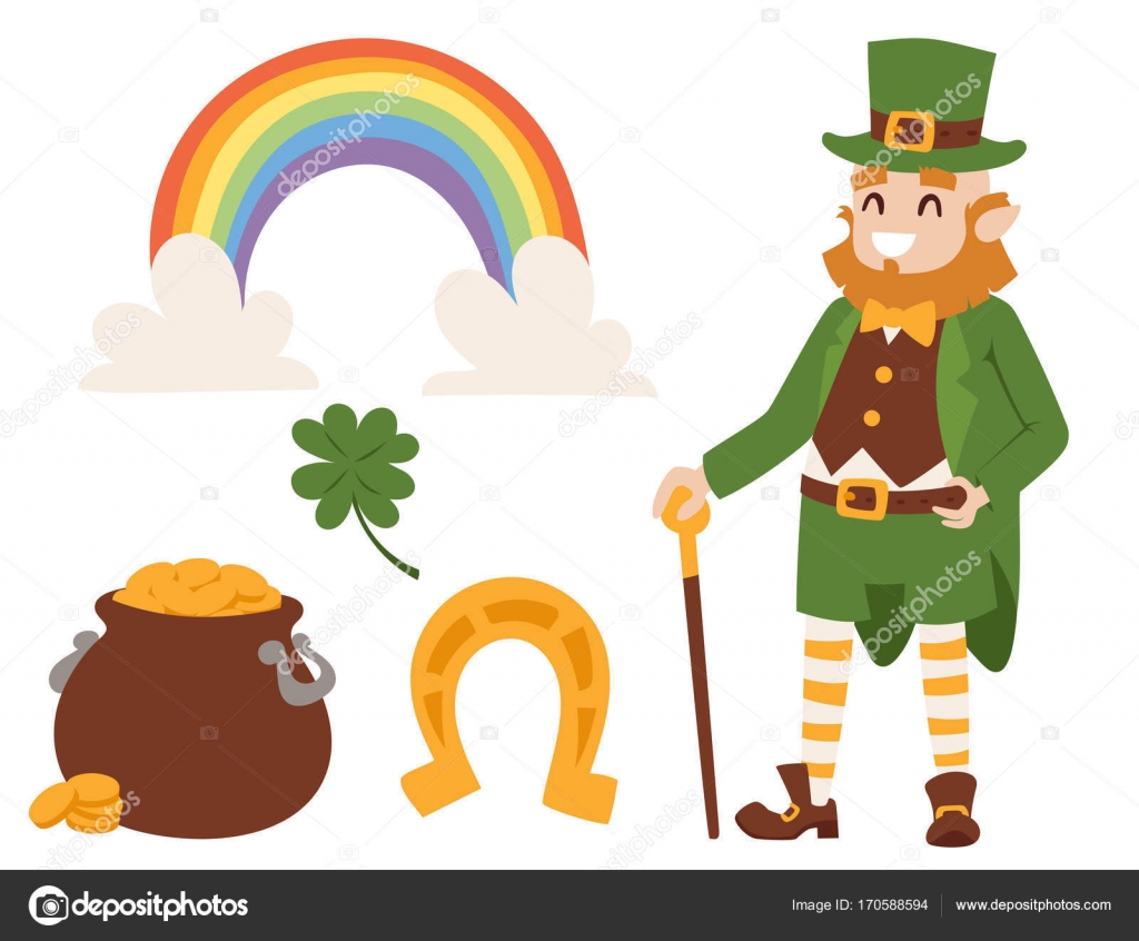 St. Patricks Day vector icons and leprechaun cartoon style ...