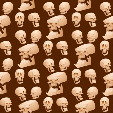 Kafatası kemikleri insan yüzü halloween korku ölüm korkunç vektör çizim Dikişsiz desen arka plan korku.