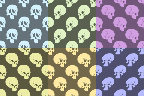 Skull bones human face halloween horror crossbones fear Scary vector illustration seamless pattern background . - Stok Vektor