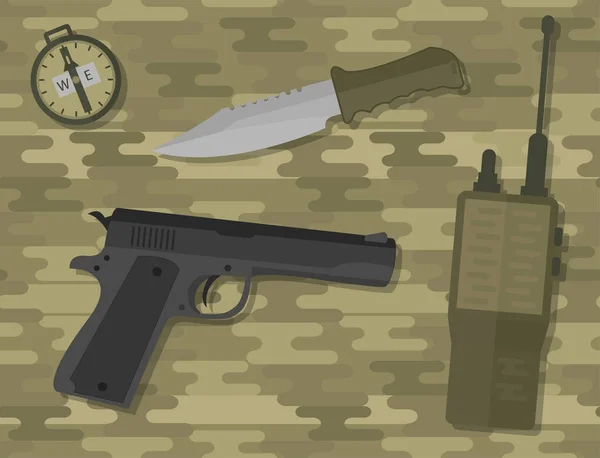 Armas vector pistola pistola subametralladora arma arma de fuego bala militar arma de fuego herramienta del ejército . — Archivo Imágenes Vectoriales