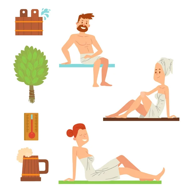 Bath people body washing face and bath taking shower steam take luxury relaxation characters vector illustration — Stockvector