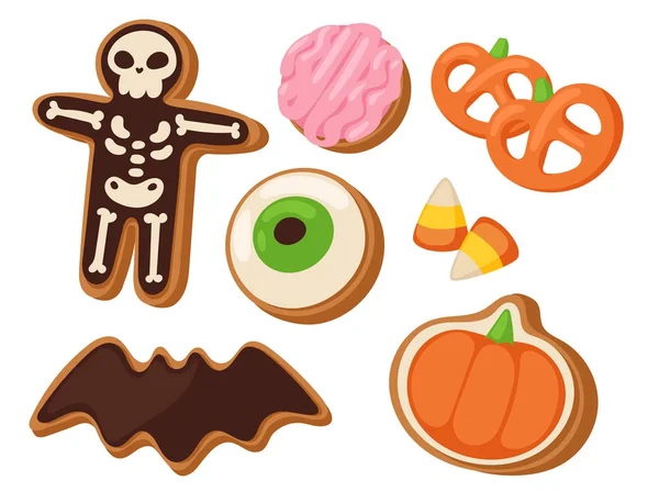 Halloween cookies symboles de nourriture nuit gâteau partie tour ou traiter des bonbons illustration vectorielle . — Image vectorielle