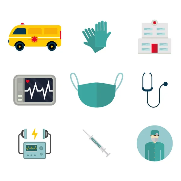 Ambulance icons vector medicine health emergency hospital urgent pharmacy pill support paramedic treatment — Stock Vector