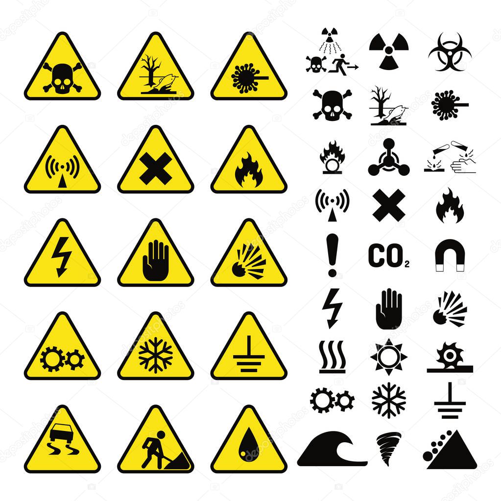 Prohibition signs industry production vector warning danger symbol forbidden safety information protection no allowed caution information.