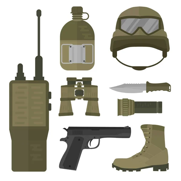 Armas militares armas de armadura fuerzas de combate americano munición camuflaje signo vector ilustración . — Vector de stock