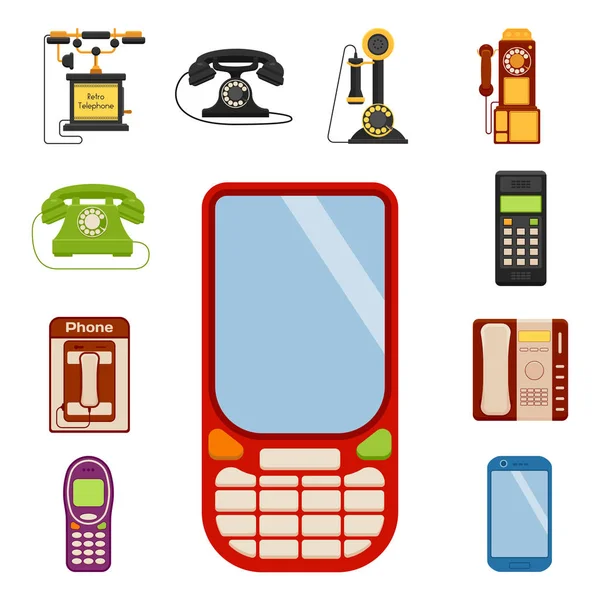 矢量老式手机复古 lod 电话号码连接设备技术电话图 — 图库矢量图片