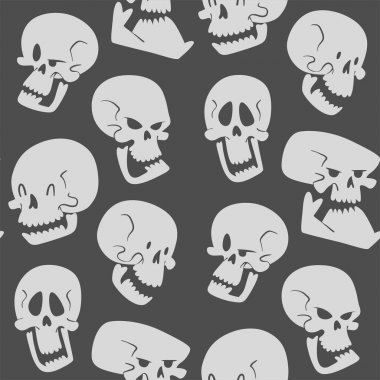 Kafatası kemikleri insan yüzü halloween korku ölüm korkunç vektör çizim Dikişsiz desen arka plan korku.