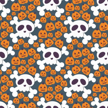 Kafatası kemikleri insan yüzü halloween korku ölüm korkunç vektör çizim Dikişsiz desen arka plan korku.
