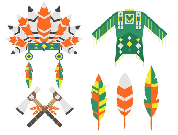 Vilda västern indianen designade element traditionell konst koncept och native tribal etniska fjäder kultur vektorillustration. — Stock vektor