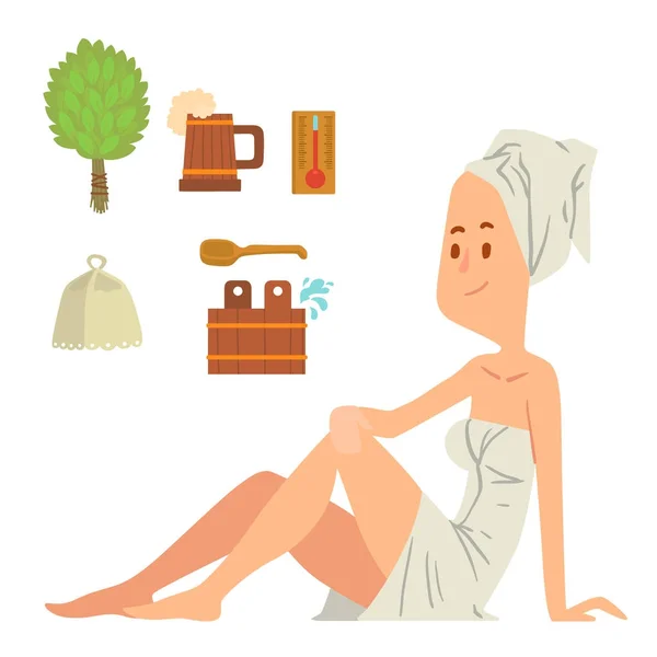 Lázně dívka tělo mytí obličeje a lázně s parní sprchou si luxusní relaxaci znaky vektorové ilustrace — Stockový vektor