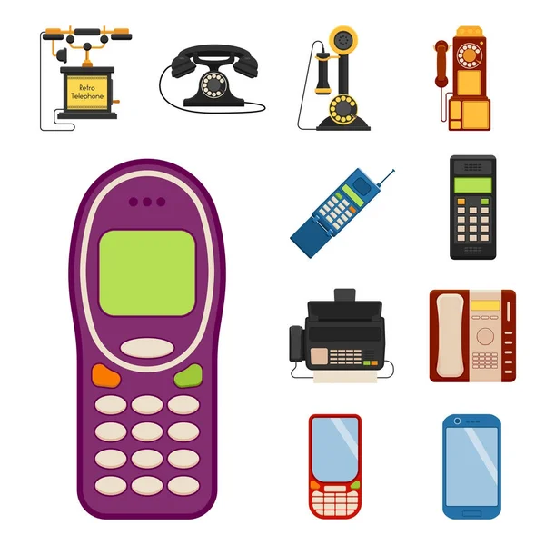 Vector vintage telefoons retro lod telefoongesprek nummer verbinding apparaat technologie telefonische illustratie — Stockvector