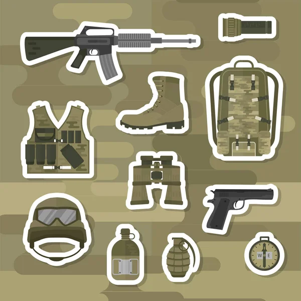 Armes militaires canons forces blindées chasseurs américains munitions camouflage signe vectoriel illustration . — Image vectorielle