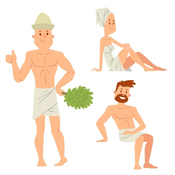 Banho pessoas corpo lavagem rosto e banho tomar banho vapor tomar luxo relaxamento personagens vetor ilustração —  Vetores de Stock