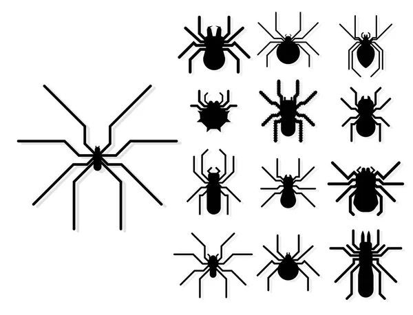Spider web silueta Pavoukovec strach grafické byt děsivá zvířecí design příroda hmyzu nebezpečí horor halloween vektorové ikony. — Stockový vektor