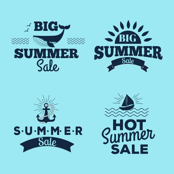 Zomer verkoop opruiming vector badges sommige winkelen hand getrokken reclame etiketten illustratie. — Stockvector